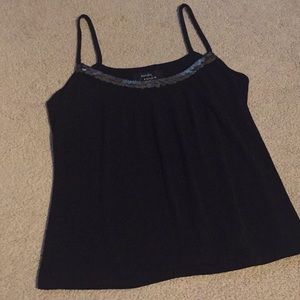 Black Tank with Gold Sequined Neckline- Size S
